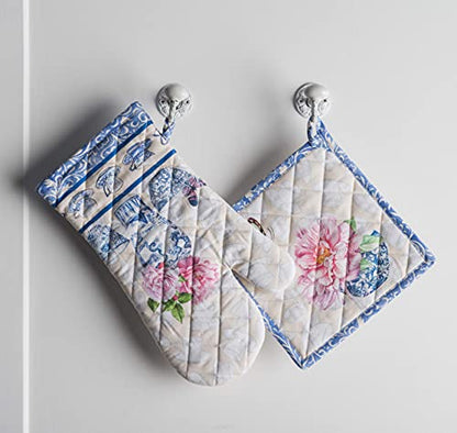 Maison d' Hermine Canton Bundle Set 100% Cotton Set of 3 Kitchen Towels (20 Inch by 27.5 Inch) and Oven Mitt (7.5 Inch by 13 Inch)/Pot Holder (8 Inch by 8 Inch)