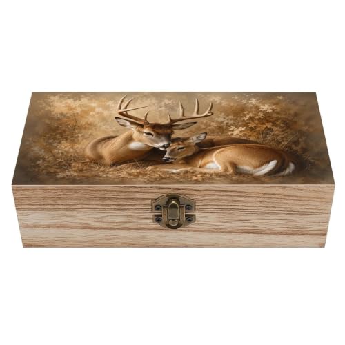 Deer Family Autumn Forest Wooden Storage Box Organizer Decorative Keepsake Memory Box Rustic - color: Deer Family Autumn Forest