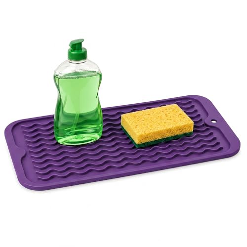 ZLR Silicone Sink Caddy & Sponge Holder, 6"x12", Meadow Violet | Sink Organizer for Soap, Sponge & Brush, Doubles as Bathroom Vanity Tray, Raised Lip, Non-Slip Food-Grade Silicone - color: Meadow Violet, size: 12" x 6"