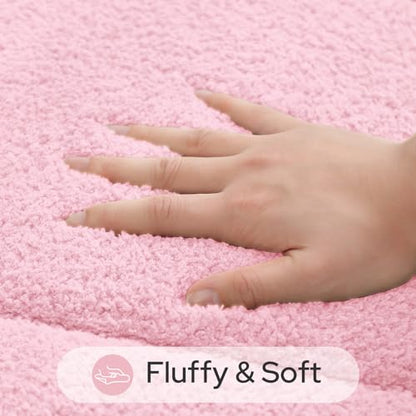 HOMEIDEAS Pink Bathroom Rug Sets 2 Piece 20" x 32" + 16" x 24" | Microfiber Bath Mats, Non-Slip TPR Backing, Ultra Absorbent & Quick Dry, Machine Washable for Bathroom, Shower, Tub - color: Pink