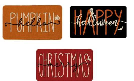 3 Pcs Fall Christmas Holiday Doormat Absorbent Diatomaceous Earth Floor Mats with Non-Slip Backing, Happy Halloween Merry Christmas Hello Pumpkin Seasonal Bathroom Rugs, Farmhouse Holiday Decorative