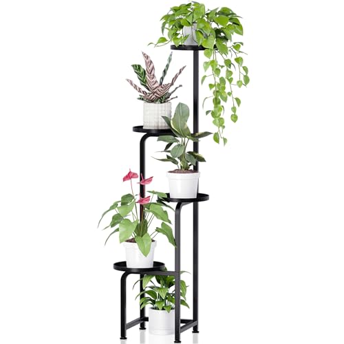 TOSKING 4-Tier Corner Plant Stand, 47-Inch Metal Shelf with Drainage, Black | Heavy-Duty Spiral Plant Shelf with Drainage Holes, Stable Square Frame for Patios, Gardens & Balconies - color: Black, size: 4tier Sq-B