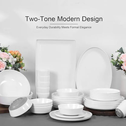 Webbylee ‌16" Melamine Oval Platter Set of 2 - Lightweight Durable Serving Tray for Party, Catering & Home | Dishwasher Safe, Fits Turkey/Charcuterie-White & Grey - color: White-Grey / 16-O, size: 15.8-inch