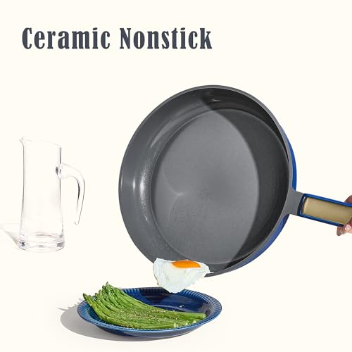 CAROTE Ceramic Cookwar Set, Pots and Pan Set Non Stick 18 Piece, Cookware Set Kitchen Cooking Set Non Toxic, PFAS PTFE Free, Blue