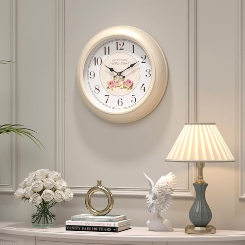 Abdurey Sweet French Decorative Wall Clock,Creamy White Rose Style | Battery Operated Silent Decor Wall Clocks for Living Room, farmhouse, Bedroom, Bathroom, Dining Room 11.5"