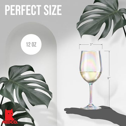 Red Co. Set of 6 Classic Clear Acrylic 12 Fl Oz Outdoor Wine Goblets with Iridescent Finish - color: Iridescent Clear