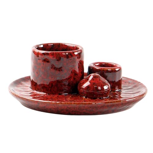 Ceramics Ashes Catchers Incenses Burners Tray Set for Incenses Stics Cones for Yoga Meditations Space Decoration Multifunctional Santo Wood Ashes Catchers Tray - color: Red