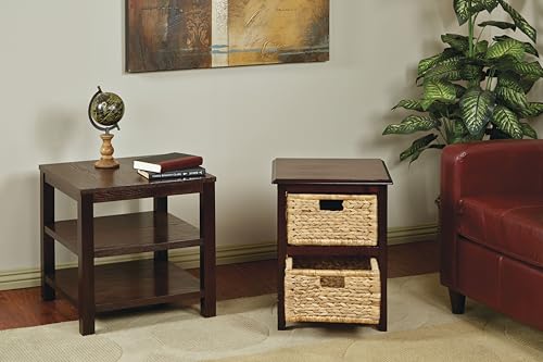 OSP Home Furnishings Seabrook Storage Tower with Solid Wood Frame and Natural Baskets, 2-Drawer, Espresso Finish - color: Espresso Finish, size: 2-Drawer