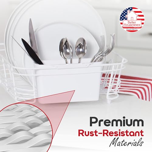 Better Houseware Dish Drying Rack, Space-Saving Dish Drainer Rack for Kitchen Counter, Kitchen Dish Strainer 2-Piece Set with Utensil Holder, White - color: White, size: Standard