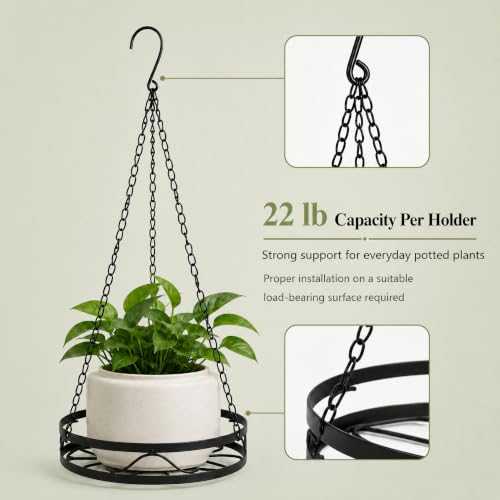 Kingrol 2 Pack Hanging Plant Holders Indoor, Metal Hanging Plant Holder, Heavy Duty 22 lbs Powder Coated Rust Resistant Hanging Planter Basket with Chains for Indoor Plants Decor