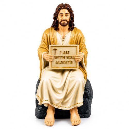 Jesus Christ Statue Peaceful | Handcrafted Polystone Marble Figurine with I Am with You Always Plaque | Christian Home Décor Jesus Resin Idol for Home, Prayer Corner, Altar & Gifting