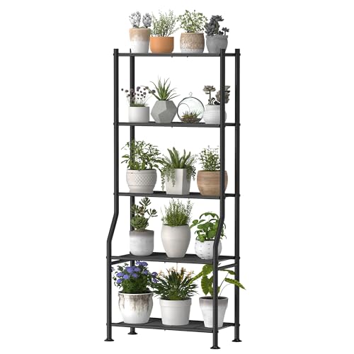 Livilord 5-Tier Plant Stand Indoor Outdoor, 64" Tall Metal Ladder Shelf for Multiple Flower Pot Holder, Waterproof Corner Garden Rack for Balcony Living Room, Black