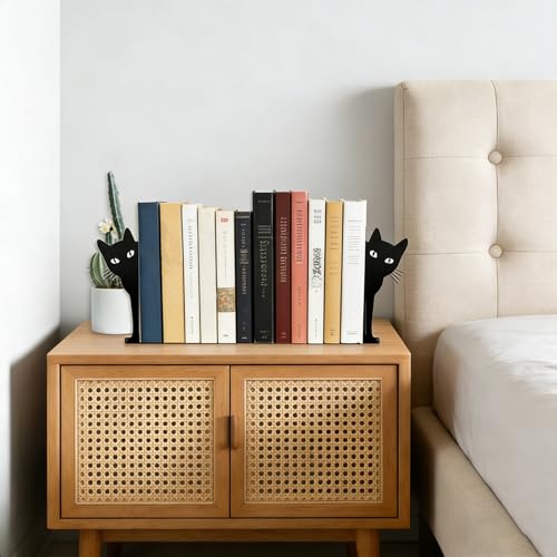 Peekaboo Cat Bookends, Black Metal Decorative Book Ends for Shelves, Heavy Duty Book Stoppers for Home & Office Desks, Ideal Gift for Cat Lovers & Book Lovers - style: Peekaboo Cat