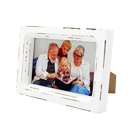 6x4 Picture Frame Made of Solid Wood High Definition Glass Rustic Vintage Designs Small Photo Frame for Tabletop Display and Wall Mounting, Distress White - color: Distress White A, size: 4" X 6"