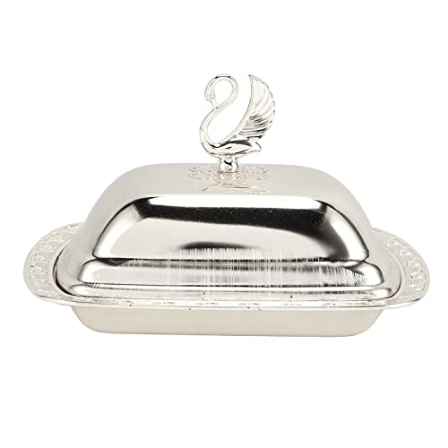 Stainless Steel Serving Tray with Lid for Fruit, Desserts, Snacks, Candies | 7.5"x 5.5" Serving Platte with Swan Handle Lid for Home Wedding Party Gatherings Dinners, Small Fruit Tray, Silver - color: Silver