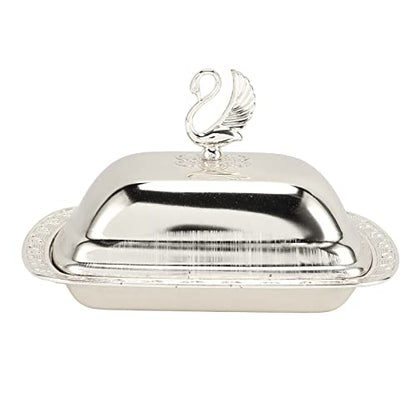 Stainless Steel Serving Tray with Lid for Fruit, Desserts, Snacks, Candies | 7.5"x 5.5" Serving Platte with Swan Handle Lid for Home Wedding Party Gatherings Dinners, Small Fruit Tray, Silver - color: Silver