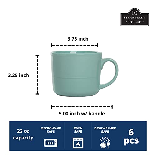 Double Line 3.75"/12 oz Mug, Set of 6, Seafoam - color: Seafoam, size: 12 Ounces
