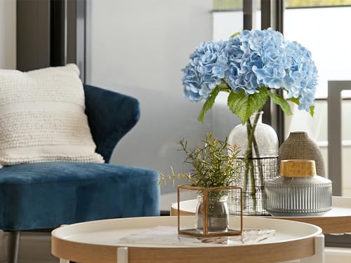ZYTUYO 3 PCS Light Blue Artificial Hydrangea Fake Flowers 21'' Latex Lifelike Real Touch Large Bouquet Head with Long Stems Leaves for Centerpieces Party Home Wedding Silk Xmas Floral Decor | Lifelike Real Touch Latex Hydrangeas, for Home Decor, Outdoor W