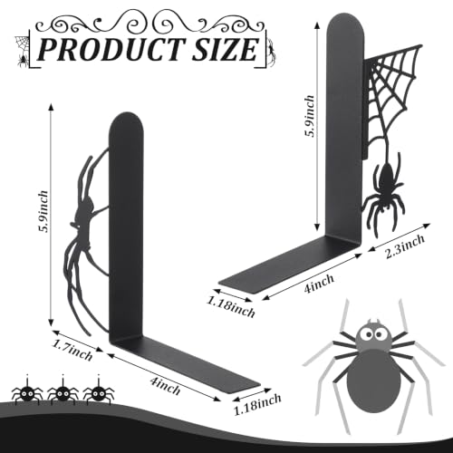 Spider Bookends Set of 2 Metal Bookends for Shelves Home Office | Creepy Decorative Ends for Shelves, Home Office Desk Decor, Gift for Readers and Enthusiasts, Scary Gothic Style - style: Spider
