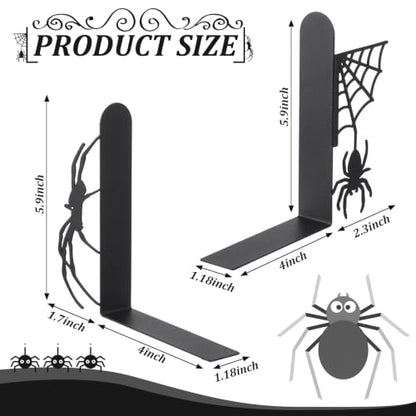Spider Bookends Set of 2 Metal Bookends for Shelves Home Office | Creepy Decorative Ends for Shelves, Home Office Desk Decor, Gift for Readers and Enthusiasts, Scary Gothic Style - style: Spider