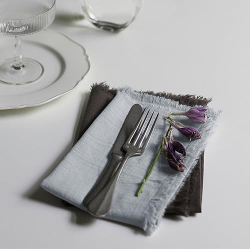 Handmade Cloth Napkins 100% Cotton Napkins with Fringe，Delicate Handmade Cloth Napkins for Dinners, Parties, Weddings and More，18 x 18 Inch Set of 4 - Light Grey - color: Light Gray