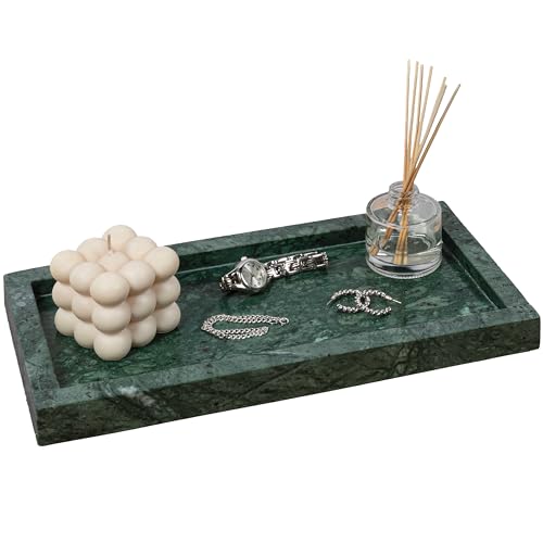 happimess Luxe Stone Rectangular Bathroom Tray 12" x 6", Green Marble | Polished Classic Minimalist Storage Decor, Display Coffee Table Serving Platter, Waterproof Scratch-Resistant - color: Green Marble