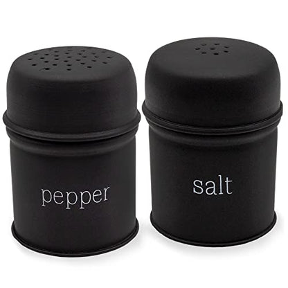 AuldHome Design Salt and Pepper Shaker Set (Black); Contemporary Modern Farmhouse Retro Enamel Style Shaker Set - color: Black