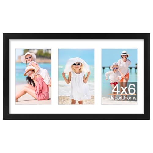 decorUhome 3 4x6 Picture frames Collage Wall Decor with Mat, P06814BK | Black 8x14 Collage Picture Frame, Fits Three 4x6 Photos with Mat for Wall Mounting, 1 Pack - color: Black, size: 8x14 (3-4x6)