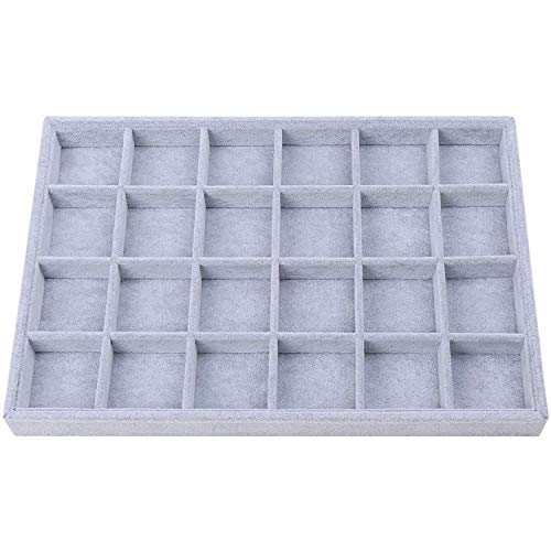 Gray Velvet Stackable 24 Grid Jewelry Tray Box Showcase Display Organizer | Holder Dividers for Teen Gemstone Pendant Key Marble Accessory Storage Case Adjustable Dish for Decorate Woman Vanity Table - color: Grey 24 Grid