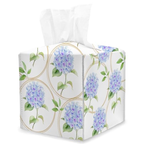 Hydrangea Tissue Box Cover Square, Watercolor Flower Contemporary Floral Cube Tissue Box Holder, Tabletop Decor Leather Paper Organizer Dispenser for Bathroom Home Car Night Stand Living Room/03 - color: Hydrangea