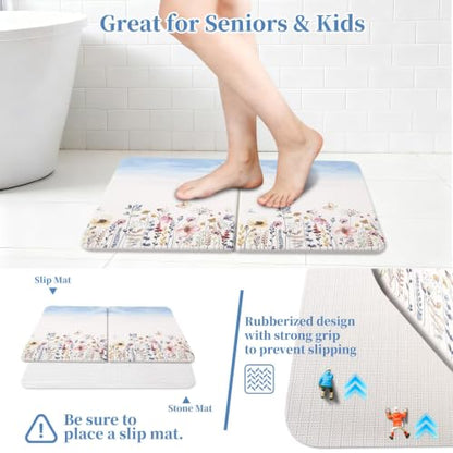 Stone Bath Mat Diatomaceous Earth Shower Mat, Non-Slip Bath Mat for Bathroom, Quick Drying Bathroom Rugs Natural Easy to Clean, 24"×16" (Sky) - color: Sky