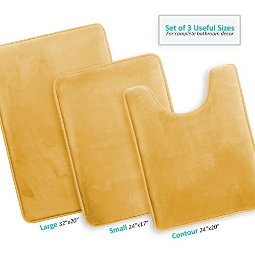 Clara Clark Bathroom Rug Set, 3 Piece Velvet Memory Foam Bath Mats with Non-Slip PVC Backing, Gold - color: Camel Gold