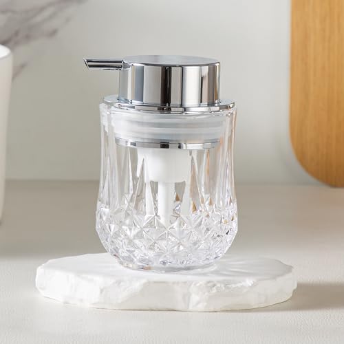 Enra Glass Foaming Soap Dispenser,Foam Hand Soap Dispenser with Silver Pump | Refillable Foam Hand Soap Dispenser with Pump .Ideal for Kitchen Countertops,Vanities and Sink Areas Modern Style. - color: Clear-silver Foam Pump