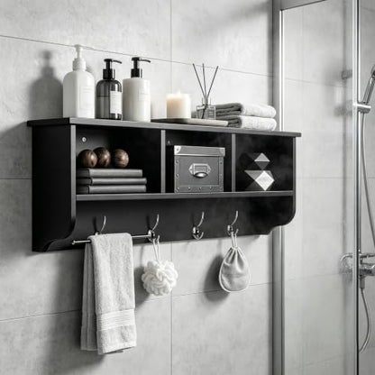 38.6inch Wall Mounted Entryway Coat Rack with Storage Shelf 4 Dual Hooks Wooden Storage Living Room Wall Cabinet with 3 Cubbies Space Saving Hanging Shelf for Hats Bags Coats (Espresso) - color: Espresso