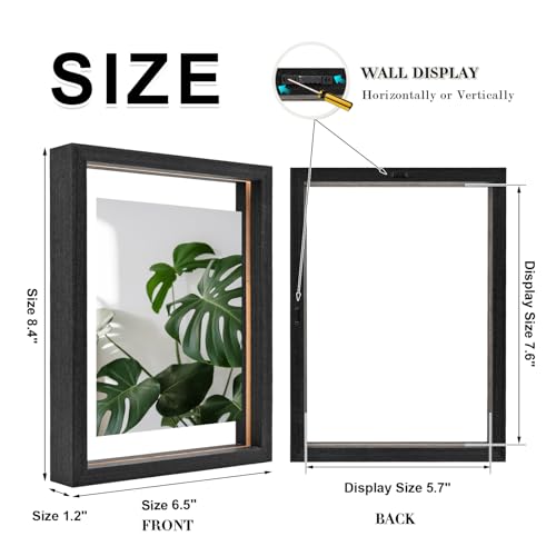 Egofine 6x8 Floating Frames Set of 2, Double Plexiglass Picture Frame, Made of Solid Wood Display Any Size Photo up to 6x8, Wall Mount or Tabletop Standing, Rustic Black - color: Faded Black, size: 6x8