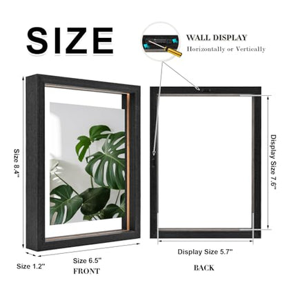 Egofine 6x8 Floating Frames Set of 2, Double Plexiglass Picture Frame, Made of Solid Wood Display Any Size Photo up to 6x8, Wall Mount or Tabletop Standing, Rustic Black - color: Faded Black, size: 6x8