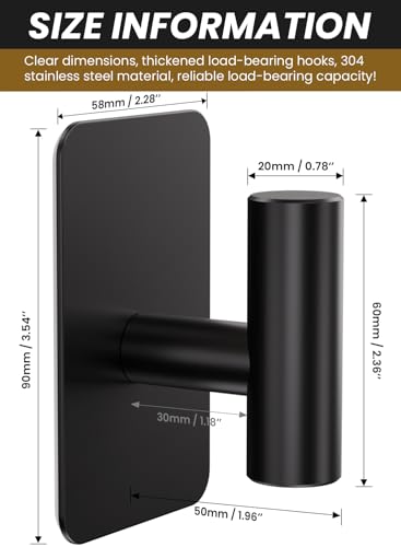 Heavy Duty Adhesive Hooks - 26lb Max, Sticky Wall Hooks Waterproof Stainless Steel for Hanging Towel, Coat, Robe, Towel Hooks Stick on Bathroom, Kitchen, Shower, Door (Black, 4 Pack) - color: Black-Cylinder4