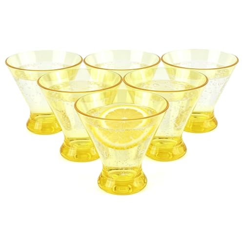Set of 6 Martini glass 9 oz Stemless Glasses,Heavy Base Stable Cocktail/Drink/Juice/Red Wine Glasses,Fits Ice Cream/Milkshakes,Dishwasher Safe,Ideal Gift for Home Party (Yellow) - color: Yellow