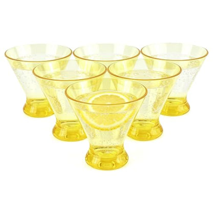 Set of 6 Martini glass 9 oz Stemless Glasses,Heavy Base Stable Cocktail/Drink/Juice/Red Wine Glasses,Fits Ice Cream/Milkshakes,Dishwasher Safe,Ideal Gift for Home Party (Yellow) - color: Yellow