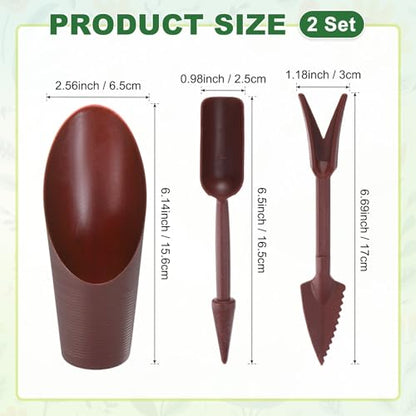 M METERXITY 2-Set Succulent Tools, Plastic 2-in-1 Mini Garden Shovel Hand Succulent Transplanting Tools Garden Shovel Transplant Trowel for Planting/Digging/Aerating/Sowing [Brown] - color: Brown