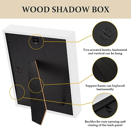 Shadow Box Frame 8x10 - 3 Pack Wood Deep Shadowbox with Glass Shadow Boxes Display Cases Suitable for Photos, Dried Flowers, Handicrafts Picture Frames for Wall (White) - size: 8x10-3pcs-white