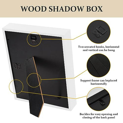 Shadow Box Frame 8x10 - 3 Pack Wood Deep Shadowbox with Glass Shadow Boxes Display Cases Suitable for Photos, Dried Flowers, Handicrafts Picture Frames for Wall (White) - size: 8x10-3pcs-white