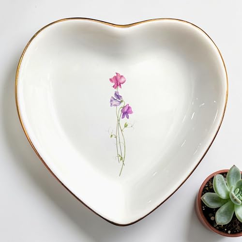 Birth Month Flower Ring Jewelry Dish Tray-Floral Ring Holder for Hippie,Nature,Pace-Birthday Gifts for Mom,Mother-in-law,Step Mom,Aunt,Grandma,Sister,Friends (4 - April (Sweet Pea)) - style: 4 - April (Sweet Pea)