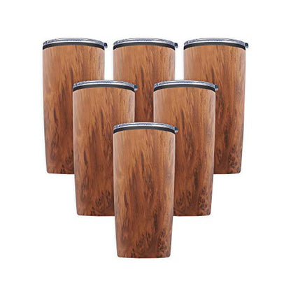 DISCOUNT PROMOS Plastic Tumblers 20 oz. Set of 6, Bulk Pack - With lids, Ice Coffee Tumbler, To Go Cup, Insulated - Wood - color: Blank – Wood