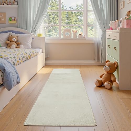 jinchan 2x6 Solid Plush Runner Rug Shaggy Washable Hallway Rug, Ivory | Soft, Cozy, Non-Slip, Modern, Faux Wool, Performance Rug, Floor Carpet, Entryway, Bathroom, Kitchen, Laundry Room, Bedroom - color: Solid Ivory, size: 2' x 6' (Rectangular)
