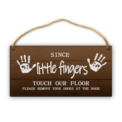 Please Remove Your Shoes Sign - 12x12in No Shoes Wall Hanging Wreath Grey for House Entryway Porch - color: Grey-Since Little Fingers