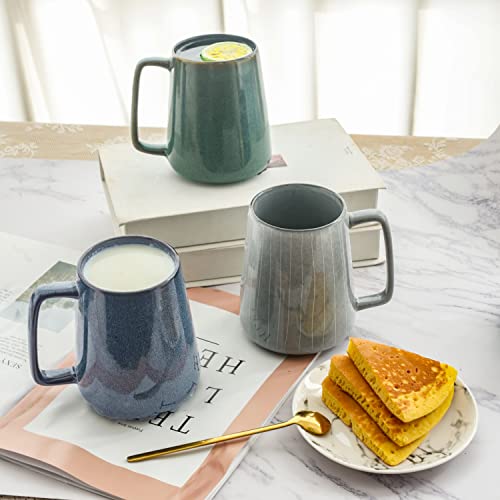 Large Ceramics Coffee Mugs,with Spoon and Wooden Lid,for Coffee,Tea,Cocoa,Large Handle Design,Microwave Dishwasher Safe (Gray Set) - color: 24 oz Gray Set