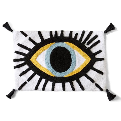 Market & Place Evil Eye Bath Rug, White and Black Bathroom Mat, Cute Bathroom Decor for Tub and Shower, Cotton Tufted Absorbent Bath Mat, 20" x 32" - color: Evil Eye, size: 1'8" x 2'8" (Rectangular)
