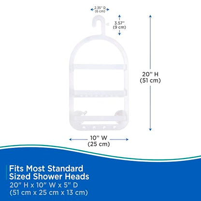 Kenney KN614000 Over the Shower Head 20" L x 10" W x 5" D Rust-Proof Plastic Small 2-Shelf Hanging Caddy with Suction Cups and Razor Holders for Bathroom Shower, Frosted