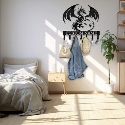 Personalized Metal Key Holder for Wall, Custom Dragon Key Holder Wall Mount | Adhesive Key Rack Hook Organizer, Metal Wall Key Holder, Key Rack Coat Rack for Living Room Bedroom - color: 08 Dragon